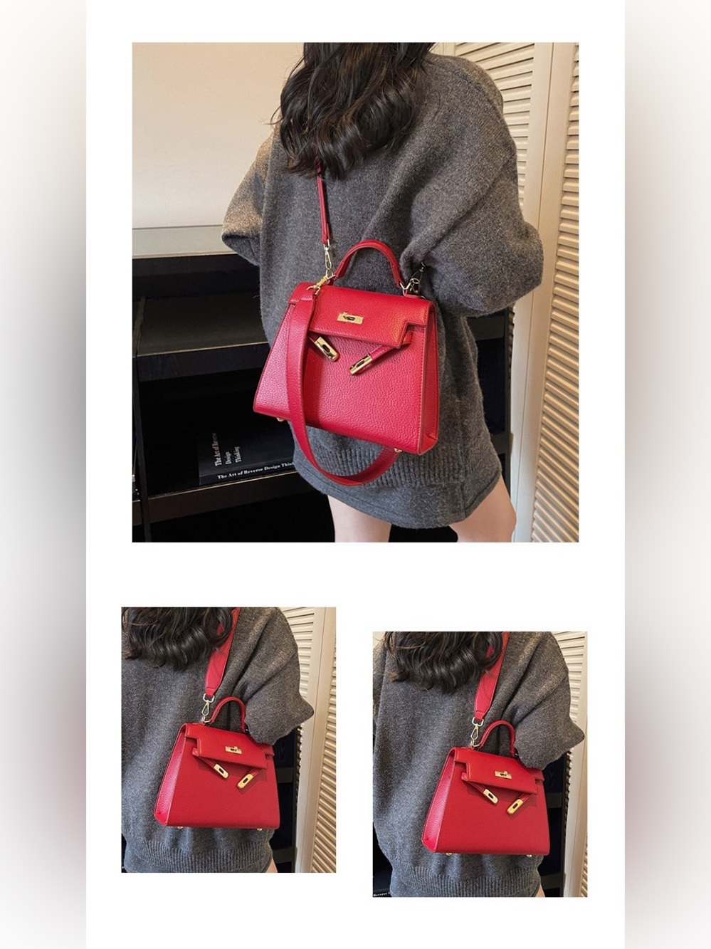 Red Structured Top-Handle Crossbody Bag